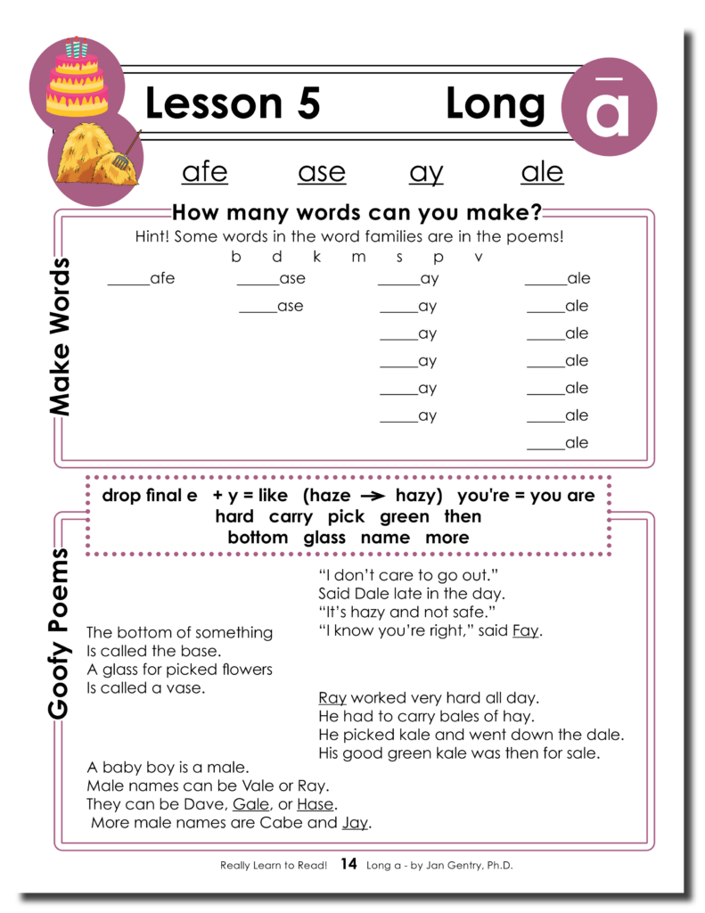 Really Learn to Read - Long a Reading Activity Workbook