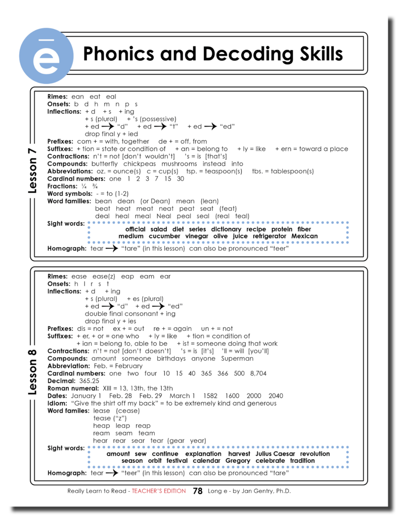 Really Learn to Read - Long e Reading Activity Workbook - Teacher's Edition