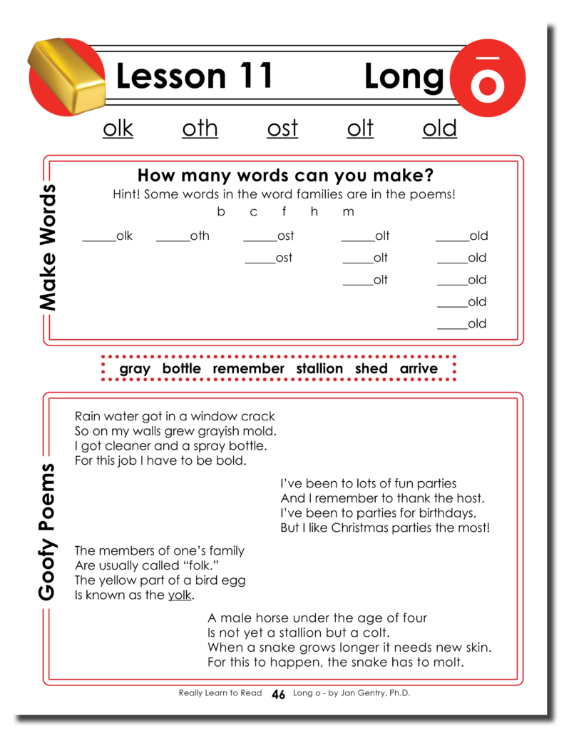 Really Learn to Read - Long o Reading Activity Workbook