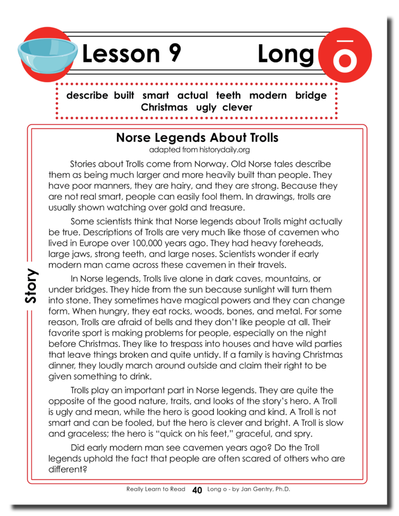 Really Learn to Read - Long o Reading Activity Workbook