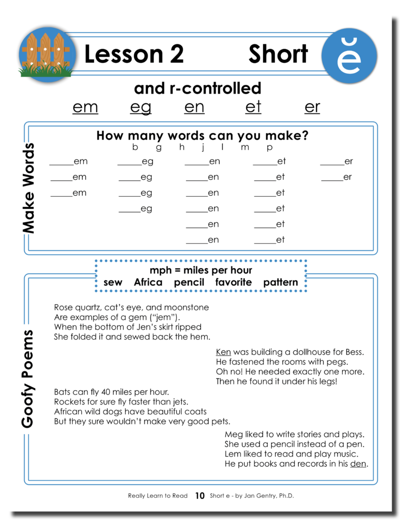 Really Learn to Read - Short e Reading Activity Workbook