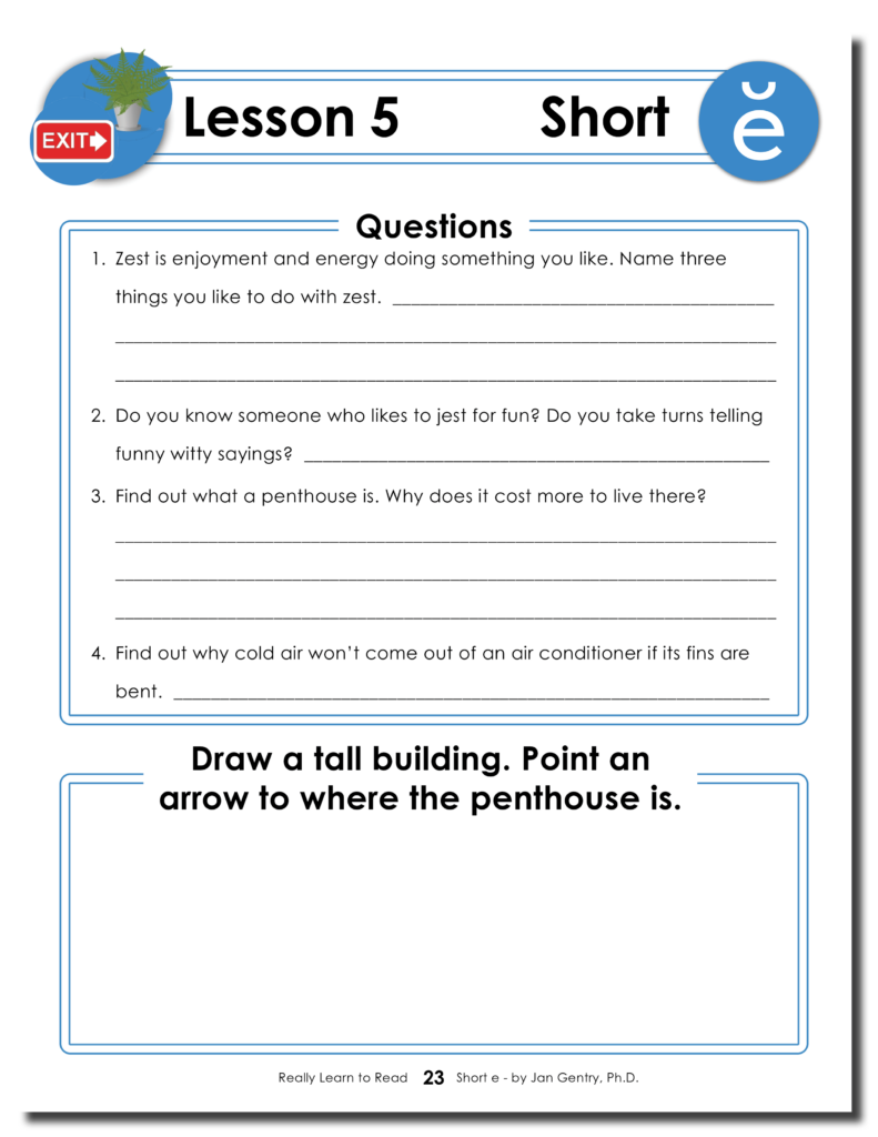 Really Learn to Read - Short e Reading Activity Workbook