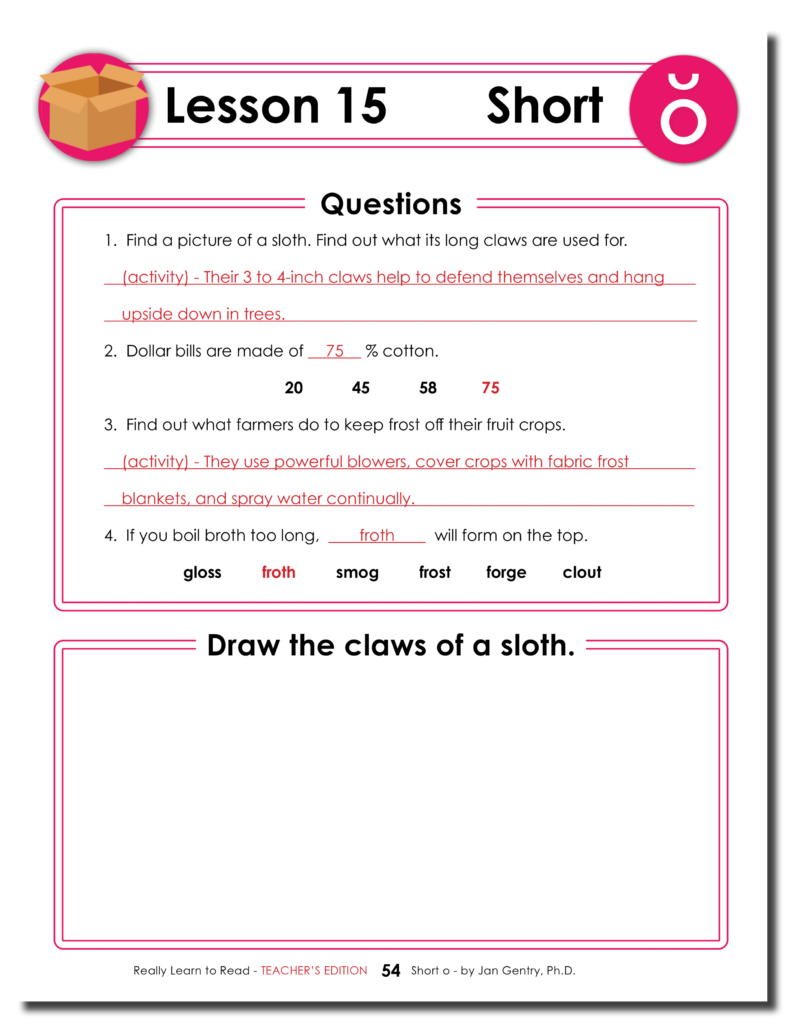 Really Learn to Read - Short o Reading Activity Workbook - Teacher's Edition