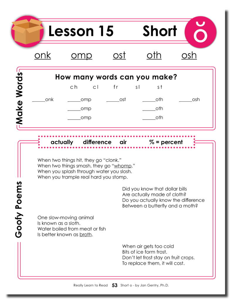 Really Learn to Read - Short o Reading Activity Workbook 