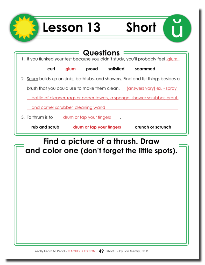 Really Learn to Read - Short u Reading Activity - Teacher's Edition