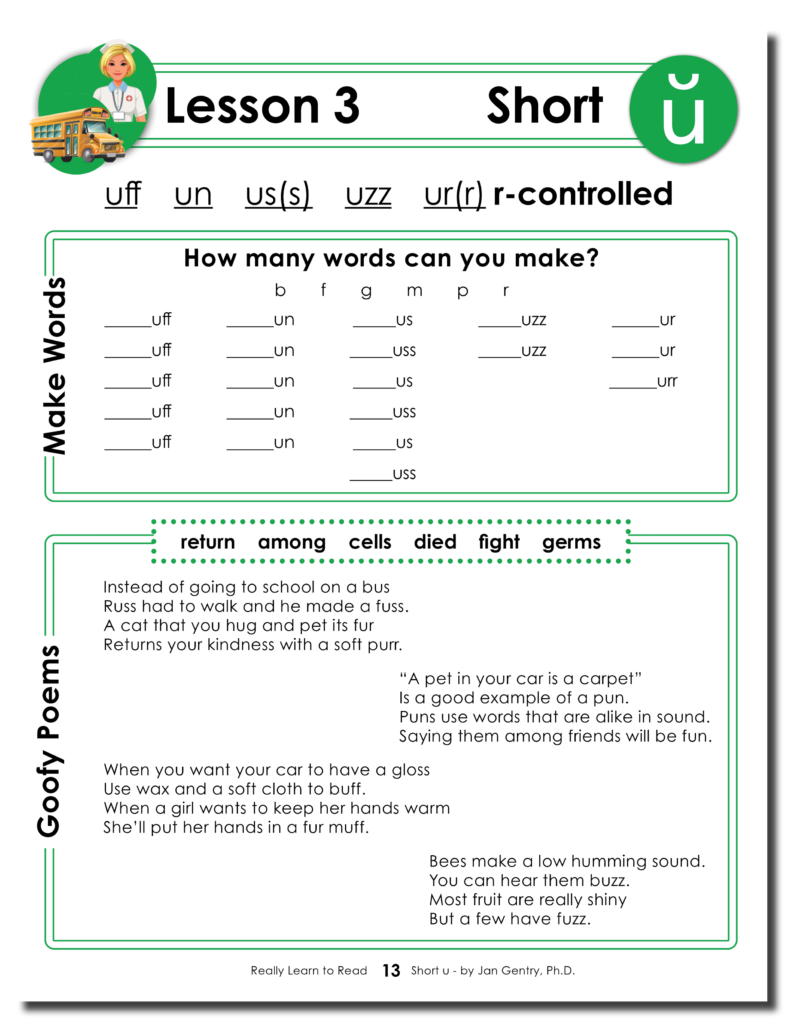 Really Learn to Read - Short u Reading Activity Workbook