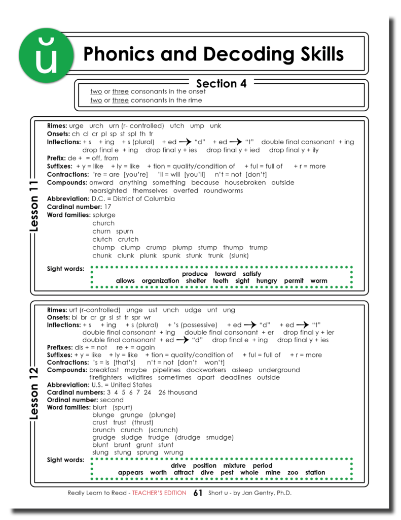 Really Learn to Read - Short u Reading Activity - Teacher's Edition